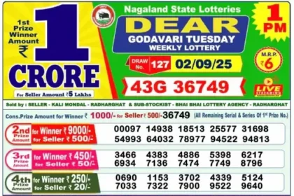 Lottery Result 1pm 2025 09 02