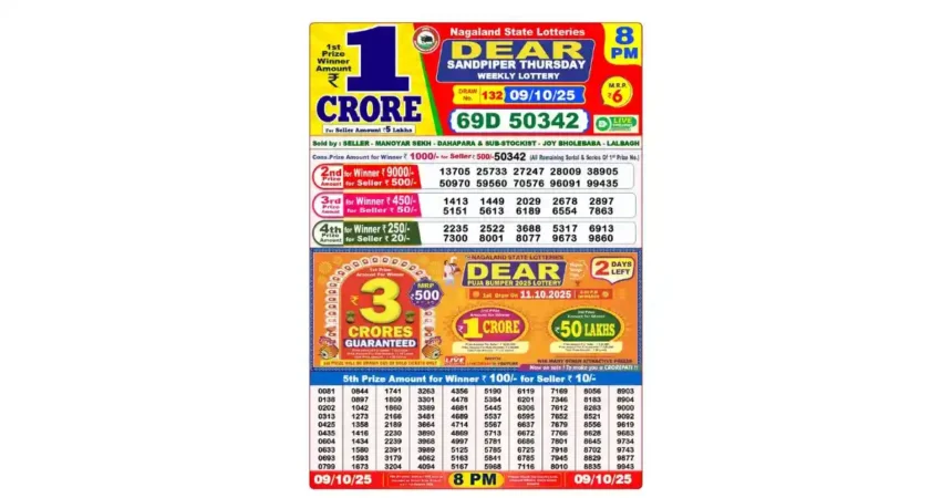 Lottery Sambad Today's Result October 9, 2025 Nagaland State Lottery Result 8 PM