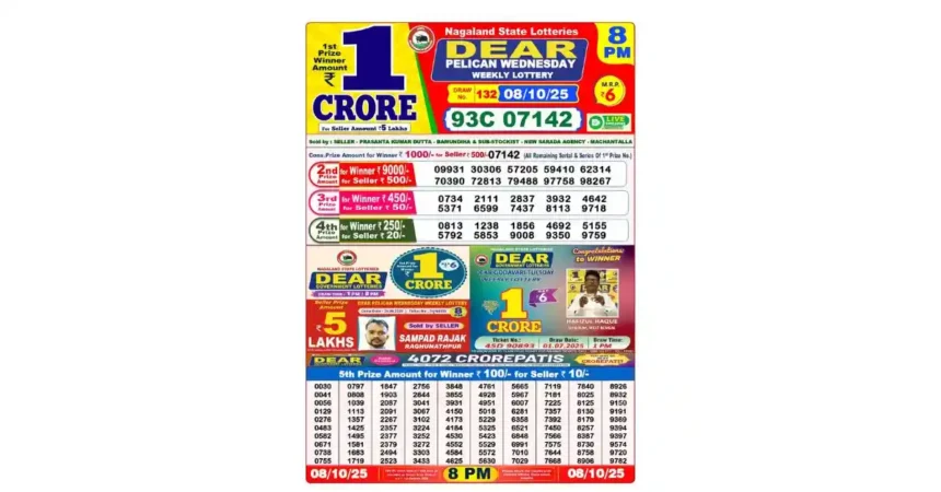Lottery Sambad Dear Pelican Wednesday Result (08 Oct 2025): 1st Prize, All Winners & Full List