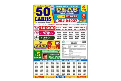 Lottery Sambad Today's Result October 27, 6 PM 2025 : Nagaland State Lottery Result