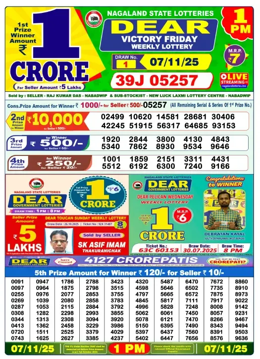 Lottery Result 1pm 2025 11 07