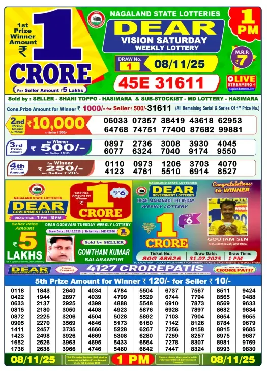 Lottery Result 1pm 2025 11 08