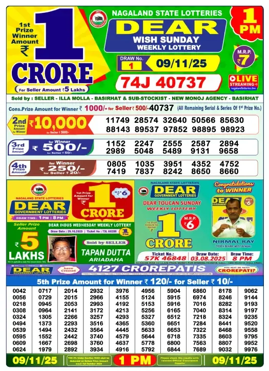 Lottery Result 1pm 2025 11 09