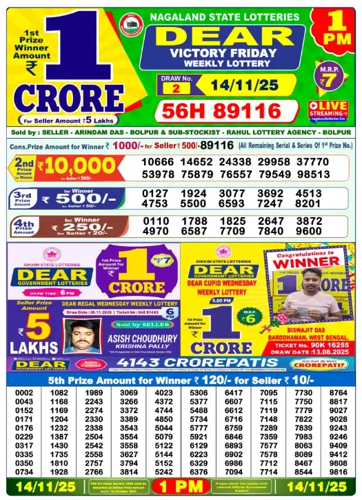 Lottery Result 1pm 2025 11 14