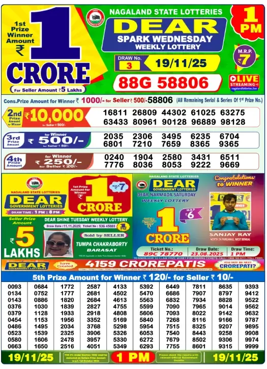 Lottery Result 1pm 2025 11 19
