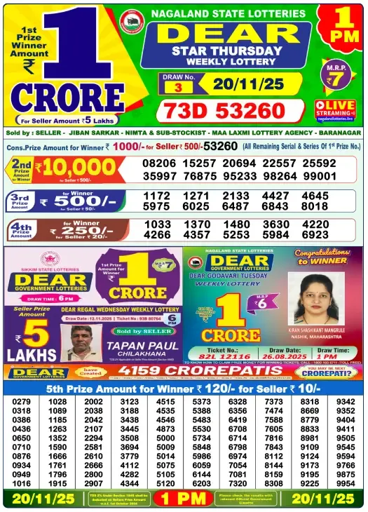 Lottery Result 1pm 2025 11 20