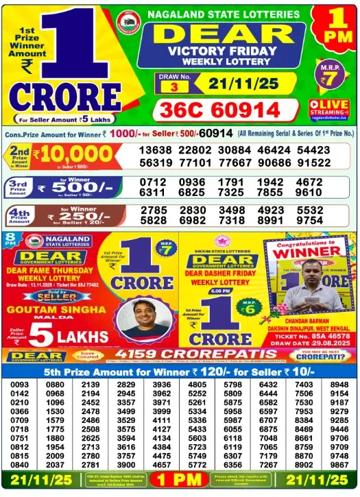 Lottery Result 1pm 2025 11 21