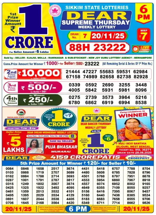 Lottery Result 6pm 2025 11 20