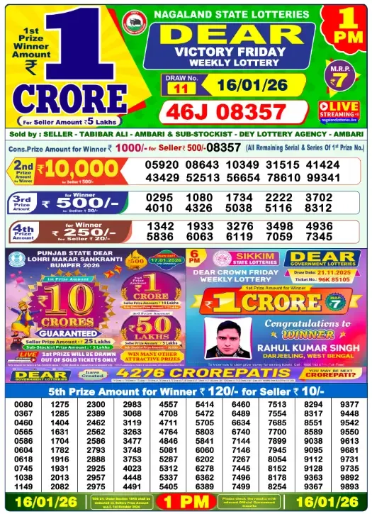 Lottery Result 1pm 2026 01 16