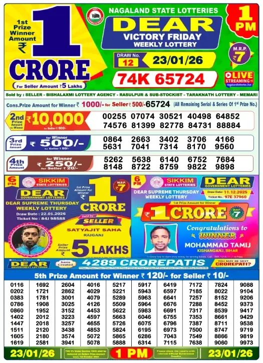 Lottery Result 1pm 2026 01 23