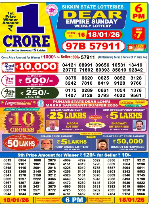 Lottery Result 6pm 2026 01 18