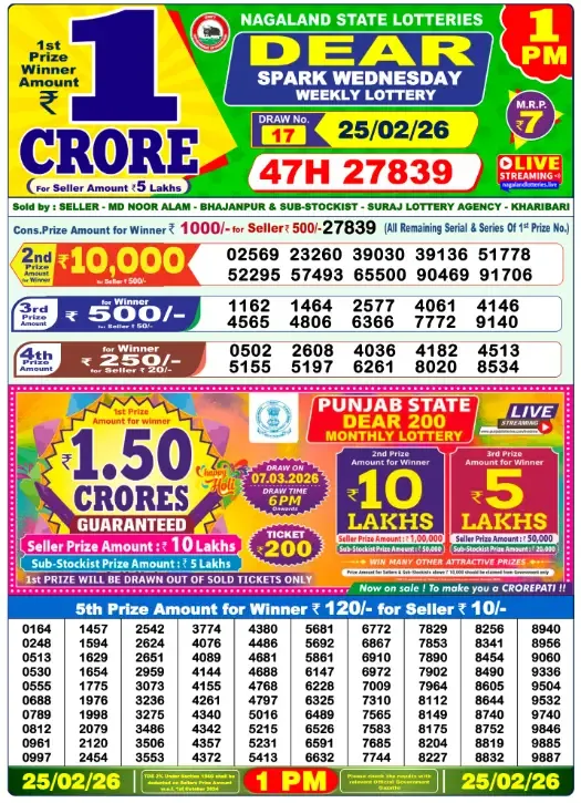 Lottery Result 1pm 2026 02 25
