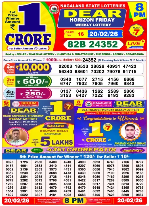 Lottery Result 8pm 2026 02 20