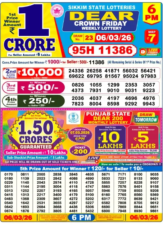 Lottery Result 6PM