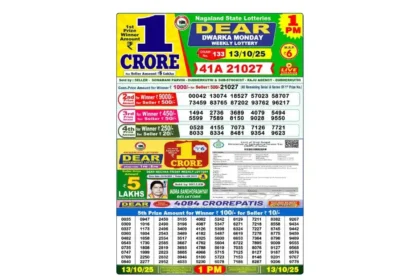 Lottery Sambad Today's Result October 13, 2025 : Nagaland State Lottery Result 1 PM